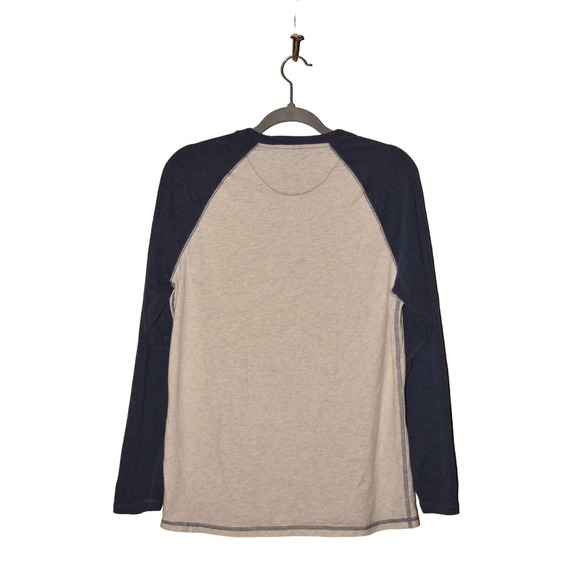 FLAG & ANTHEM $78 Long Sleeve Henley Shirt Navy/Light Heather Gray Men's Medium - Picture 2 of 4